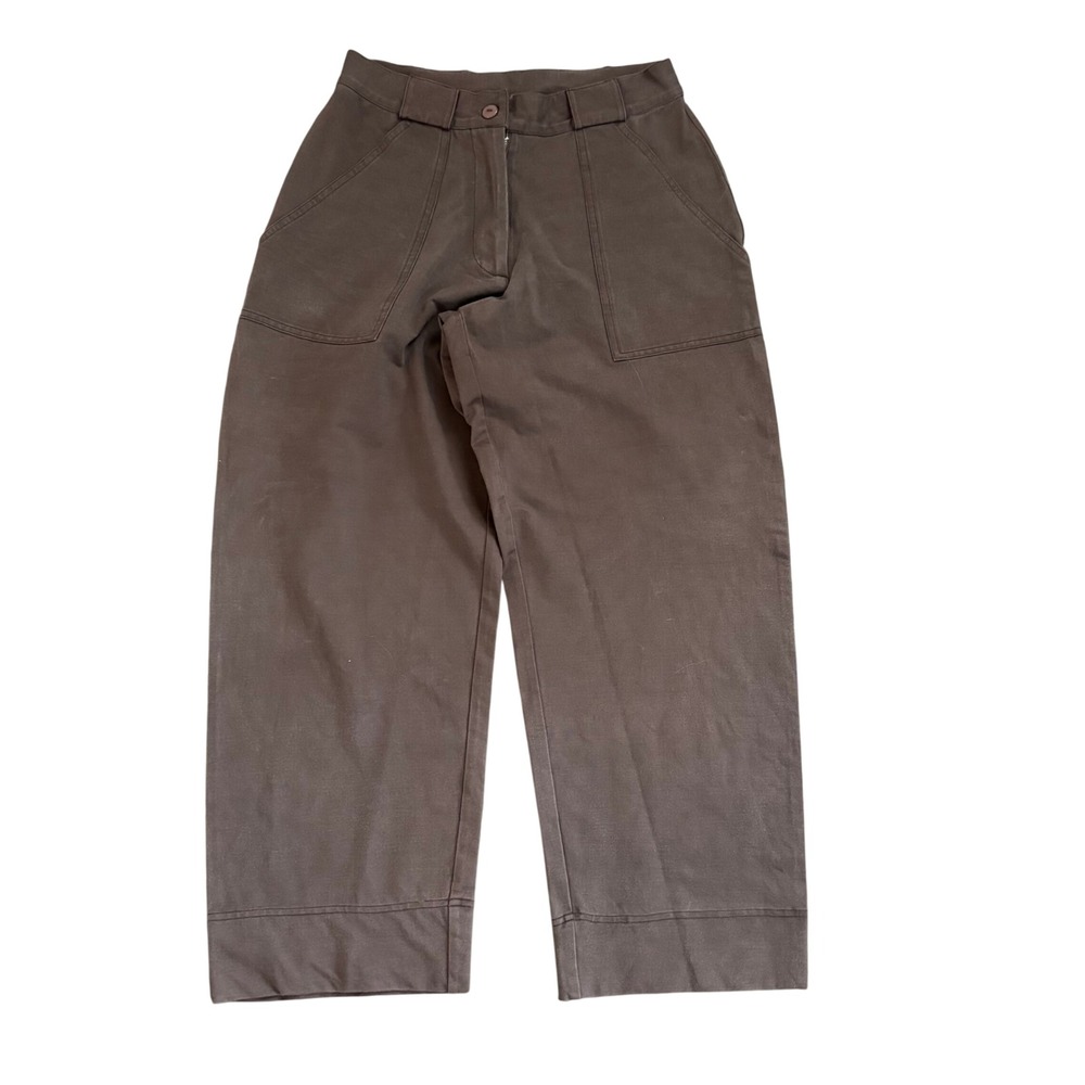 Lynn Ritchie Silk Blend Wide Leg Barrel XS Brown High Rise Utility‎ Trousers
